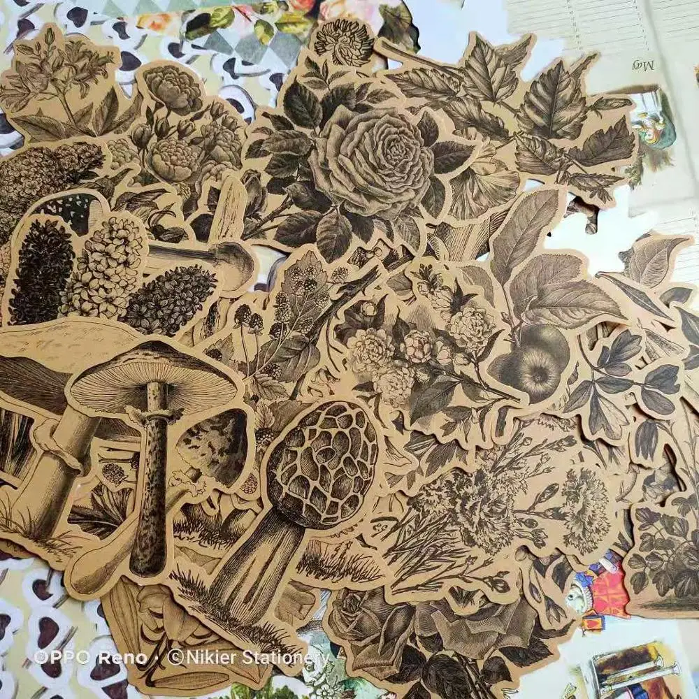 45 pcs vintage flowers mushroom plant kraft stickers diy diary planner album scrapbooking sticker label junk journal stationery assorted stickers aliexpress