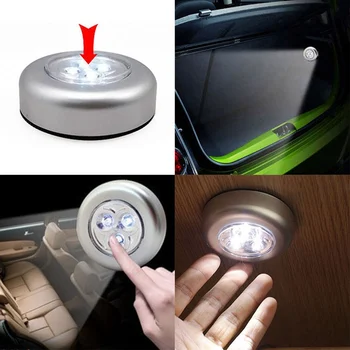 

3 LED Car Emergency Touch Light Battery Powered Tap Push Stick Touch Round Night 3W Car Interior Lamp LED Reading Light