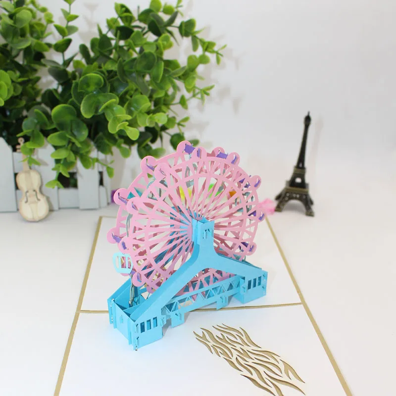 Простая трехмерная поздравительная открытка милая новинка колесо обозрения