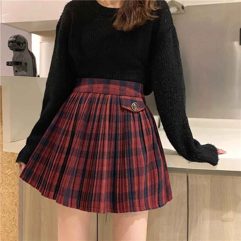 Faldas mujer moda на пуговицах, в клетку, консервативный стиль, женская одежда, высокая талия, юбки, moda feminina, весна-лето