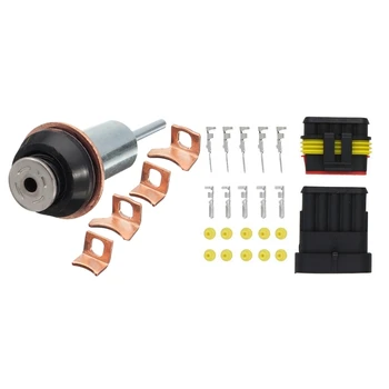 

1 Set Starter Solenoid Repair Rebuild Kit Contact & Plunger & 1 Set 5 Pin Male Connector Waterproof for Car Auto Boat