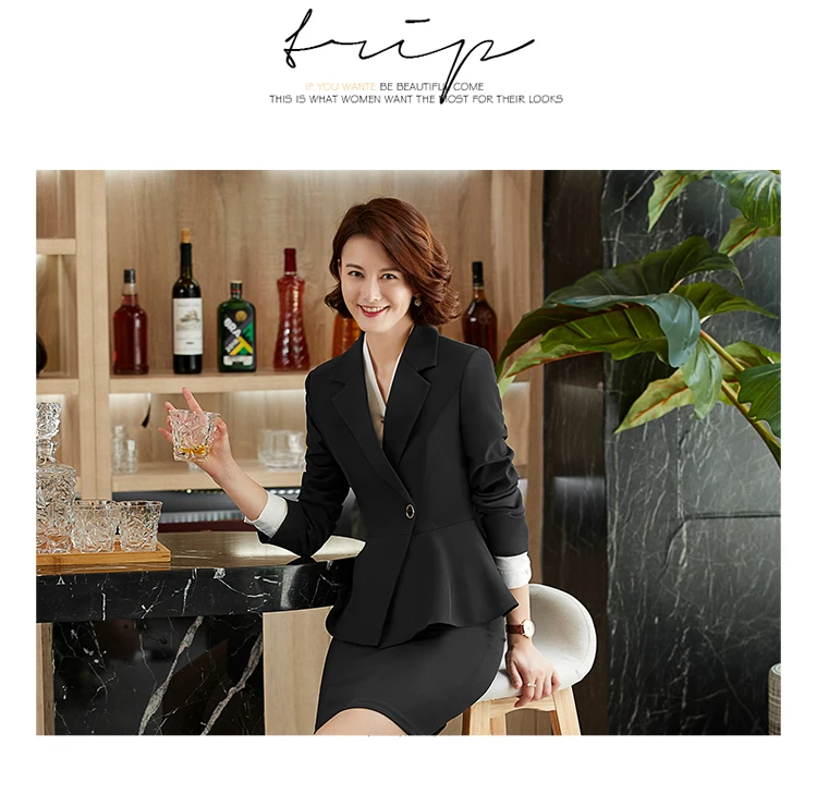 Autumn and Spring women suits with trouser office uniform style business Ruffle suits trouser work wear blazer set Asian size