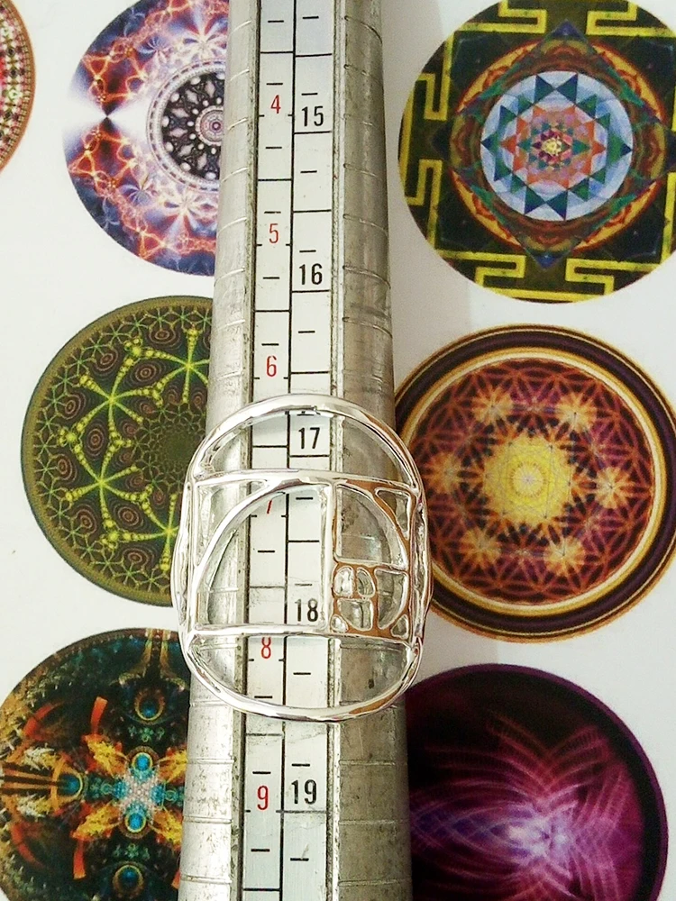 Кольцо Fibonacci с золотым соотношением свободного размера посеребренное модное