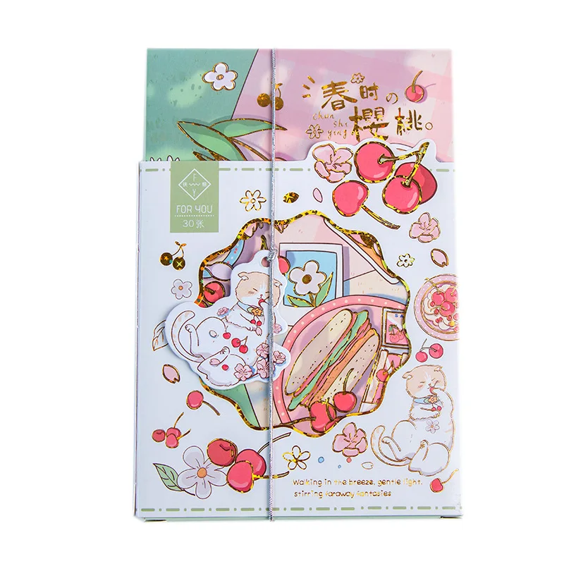 30 Pcs/Set Creative Spring Cherry Postcard Cartoon Lovely Hollowed Message Greeting Cards Blessing Card