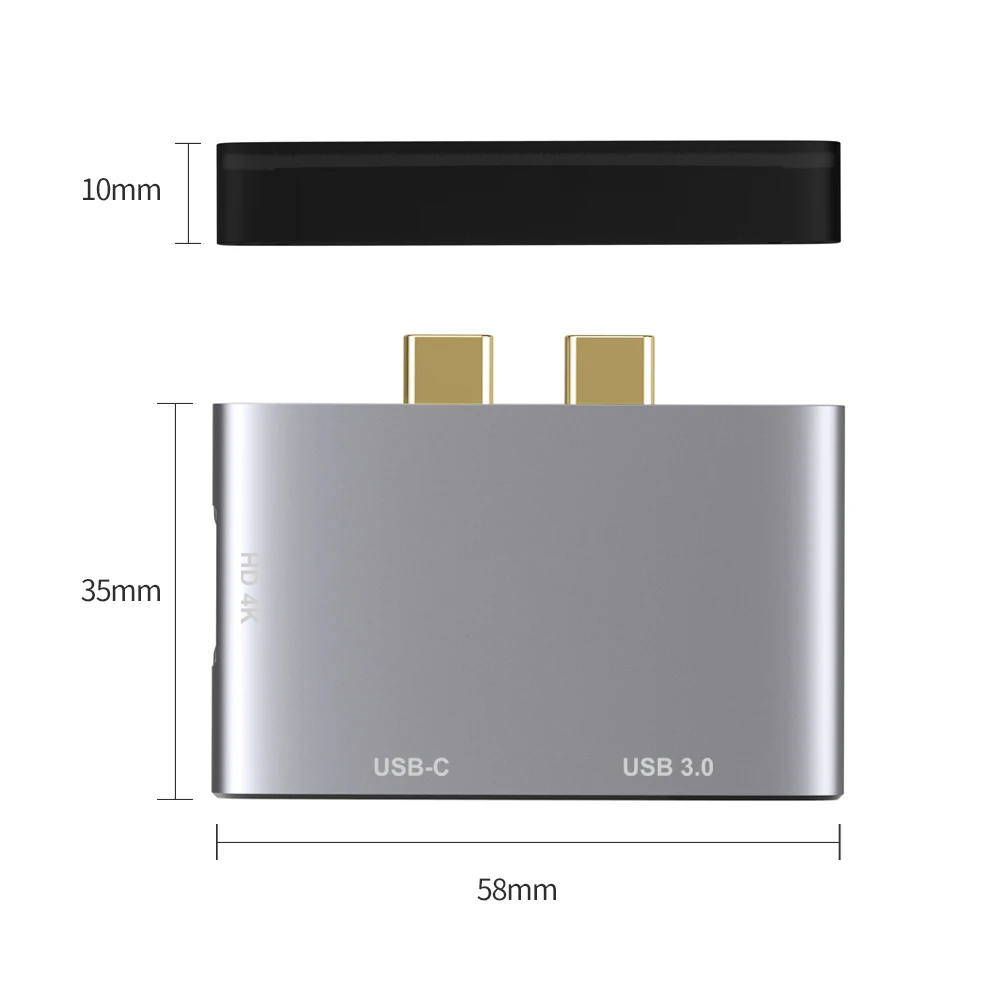 Двойной USB C к HDMI 4K USB 3,0 PD зарядный концентратор usb type C 3,1 конвертер 3 в 1 Алюминиевый сплав удлинитель док-станция для Macbook Pro