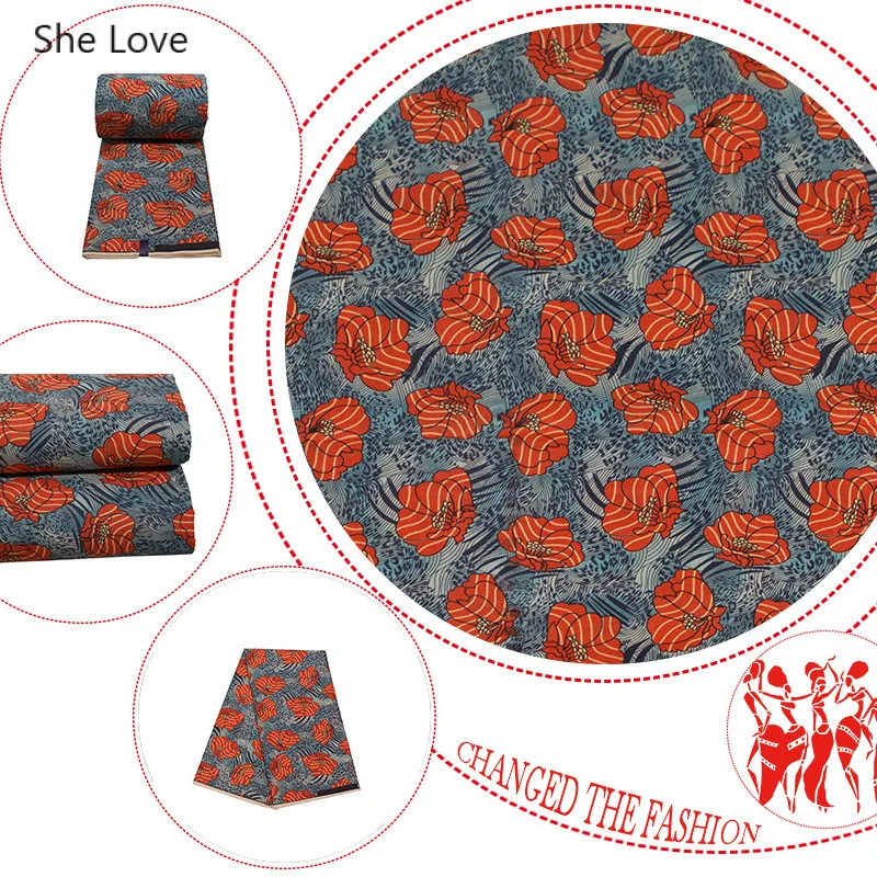 She Love 1 ярд Анкара Африканский воск ткань полиэстер красный ткань с цветочным принтом для вечерние платья делая Швейное Ремесло «сделай сам»