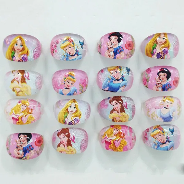 12pc/Lot Disney Princess Rings Acrylic Crystal Minnie Mouse Party Favors Frozen Kids Finger Rings Seal Stamper Kids DIY Gifts 40pcs H