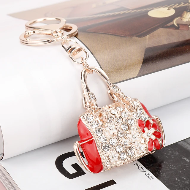 Crystal Bag Metal Charming Purse Handbag Keychain Crystal Keyring Handbag  Pendant Car Key Chain for Women