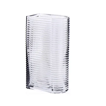 

Flower cultivator decoration simple modern minimalist horizontal pattern flat cylinder glass vase