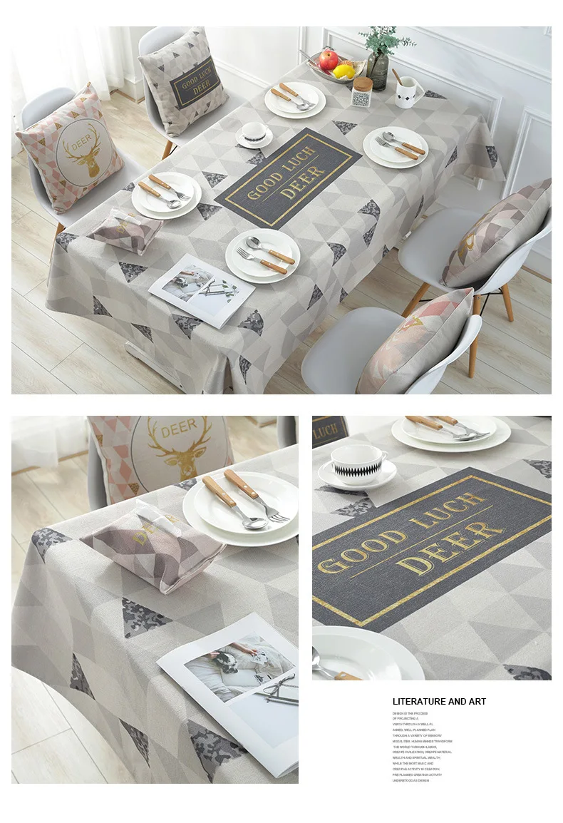 Nordic Cotton& Cotton Tablecloth Geometric Printing Dustproof Table Cloth Rectangular for Wedding Party Christmas Table Cover