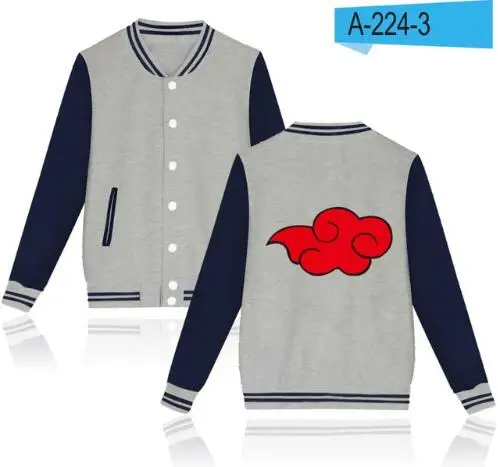 Gray and Navy Новая куртка Наруто бейсбольная куртка для мужчин и женщин Harajuku Толстовка пальто Зимние куртки аниме Наруто монолитная куртка с Наруто для мужчин - Цвет: Gray and Navy