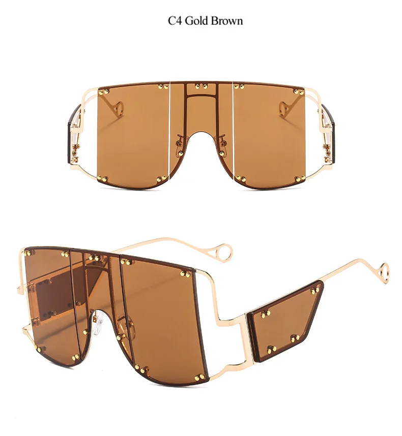 Модные квадратные солнцезащитные очки для женщин, винтажные негабаритные солнцезащитные очки в стиле панк, мужские роскошные Брендовые очки с металлическими заклепками и плоским верхом UV400 Oculos
