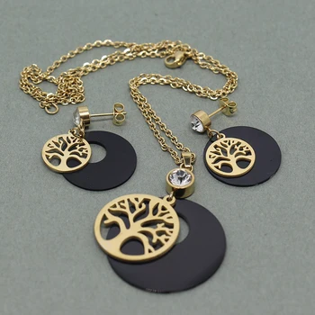 

Golden Life Tree Stainless Steel Pendant Necklace with Beautiful Ear Pair [6 sets of 6 pack]