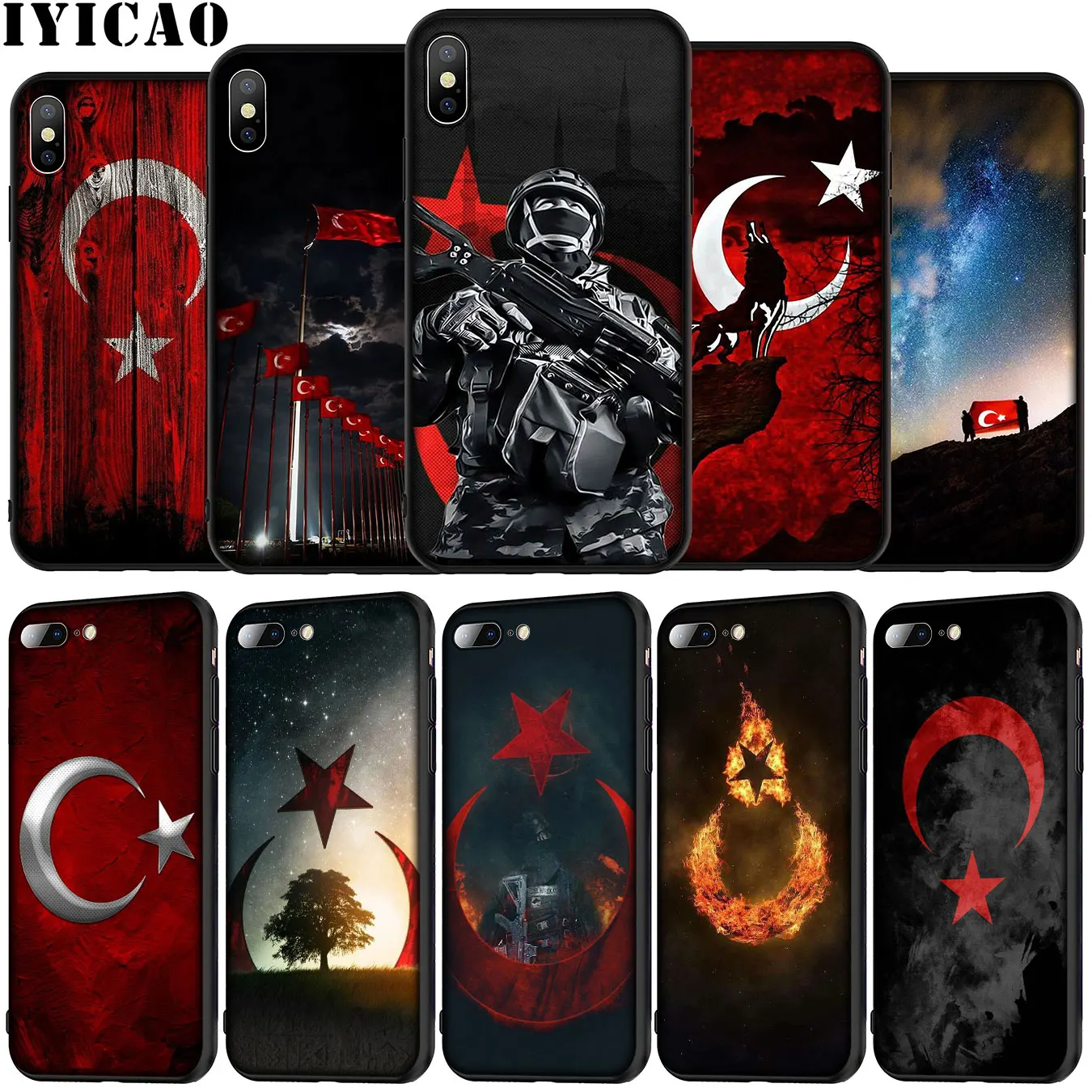 IYICAO Turkey Flag Wolf Soft Silicone Phone Case for iPhone 12 Mini XR X XS 11 Pro Max 5 5S SE 6 6S 7 8 Plus Black TPU Cover | Мобильные