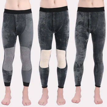 

Mens plus velvet thickening thermal underwear long Johns winter protection knee protection waist keep warm Trousers men leggings