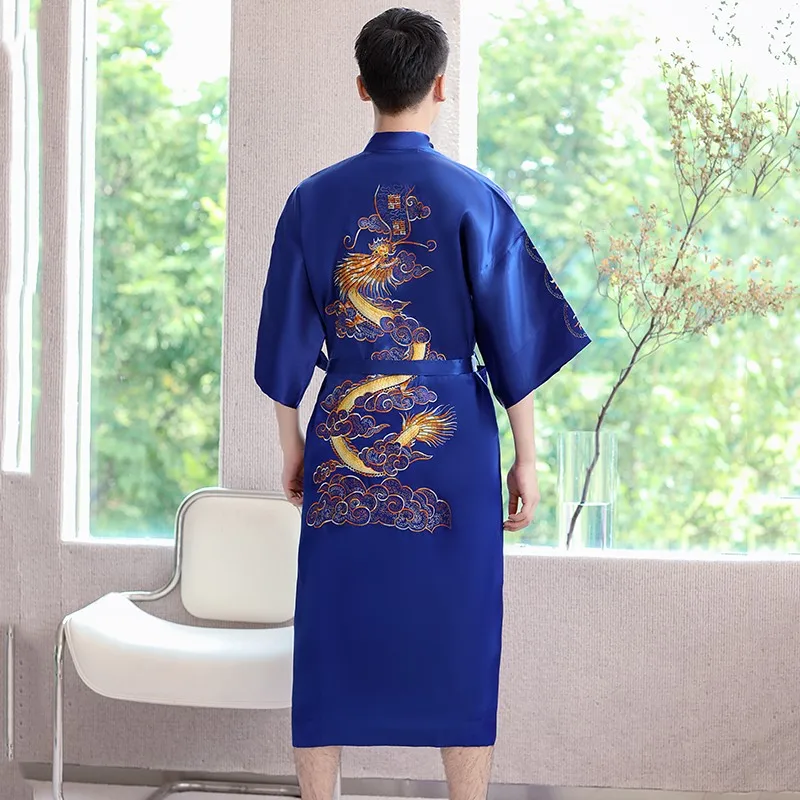 mens cotton pajama sets Chinese Style Men Embroidery Dragon Robe Traditional Kimono Bathrobe Gown Male Sleepwear Loose Nightwear Intimate Lingerie pajama pants men's