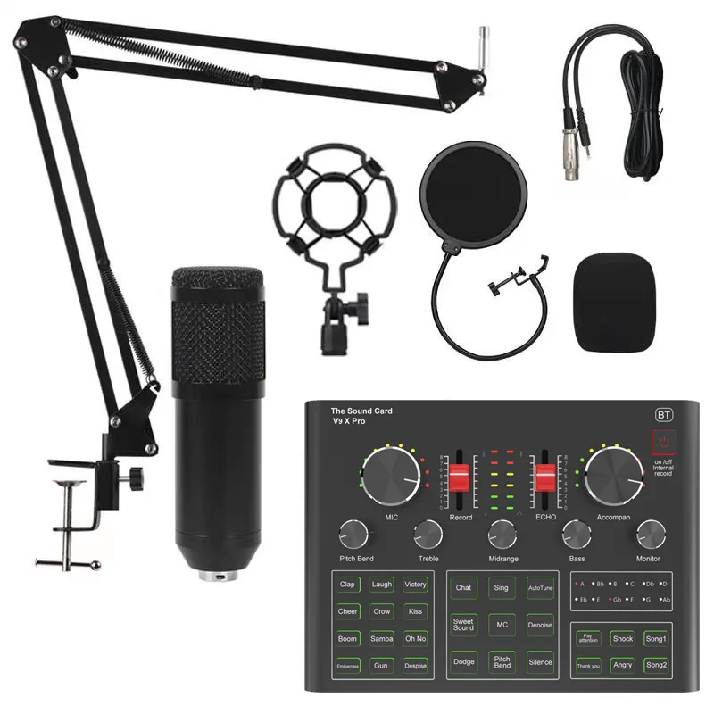 V9XPro Sound Card Studio Mixer Noise Reduction Portable Microphone Voice BM800 Live Broadcast for Phone Computer Record V9X Pro 