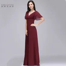 Robe de Soiree Longue шифоновое ТРАПЕЦИЕВИДНОЕ бордовое длинное вечернее платье сексуальное вечернее платье с v-образным вырезом фиолетовое зеленое ДРАПИРОВАННОЕ вечернее платье