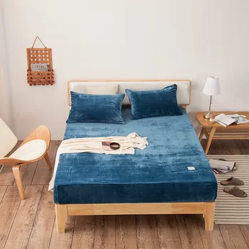 

1-3pcs Solid Fitted Sheet Warm Velvet Mattress Cover with all-around Elastic Rubber Band Flannel Bed Sheet Bed Clothes Beddpread