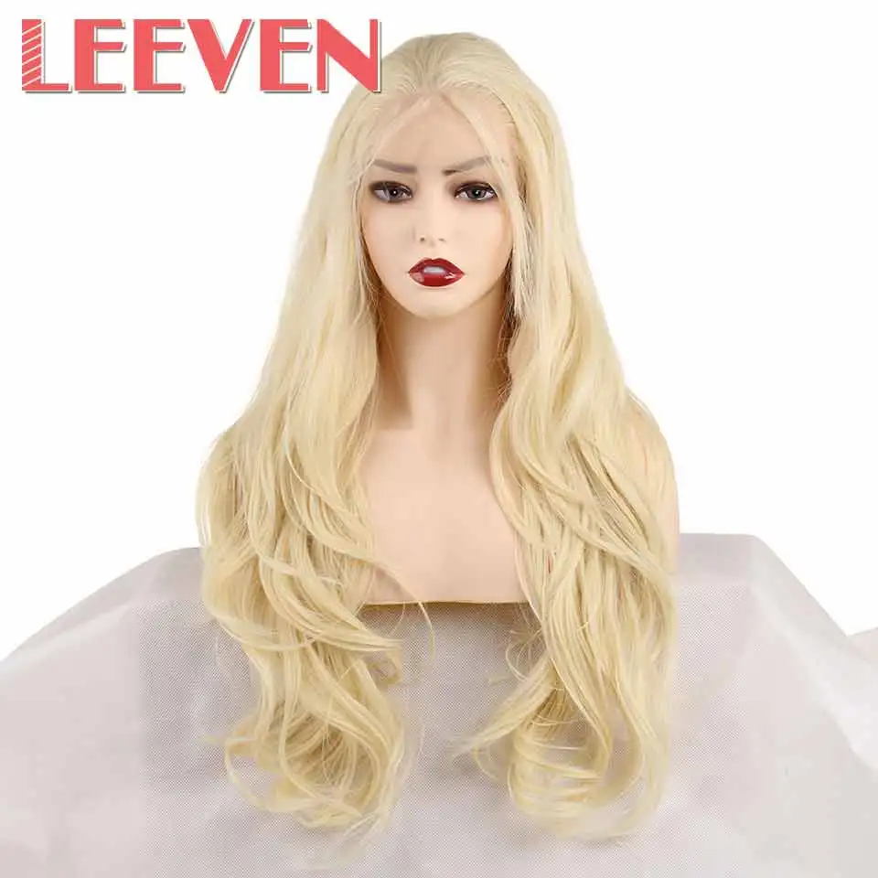 Leeven, 24 дюйма, розовый, фиолетовый, медный синтетический парик на кружеве, длинные волнистые парики для женщин, 613 блонд, имбирный парик, перрюк, женские волосы - Цвет: #613