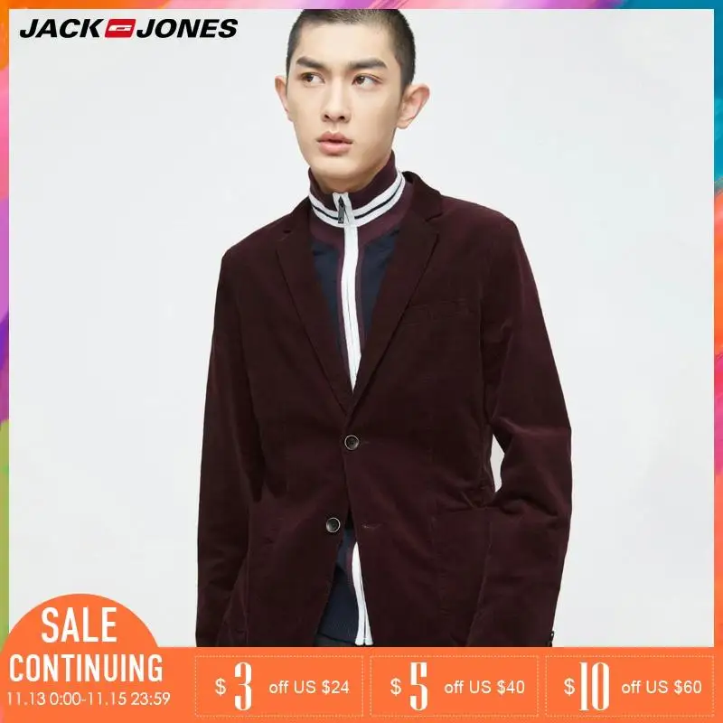 Jack Jones Бренд 2018 Новинка мужский пиджак 98% хлопок 2% эластан нательный фасон два пуговицы мужский костюм бизнесный 217108504