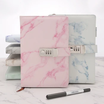 

A5 Marble Texture Password Notebook Paper Lockable Notepad Leather Diary Journal Weekly Planner Notepad School Stationery Gift