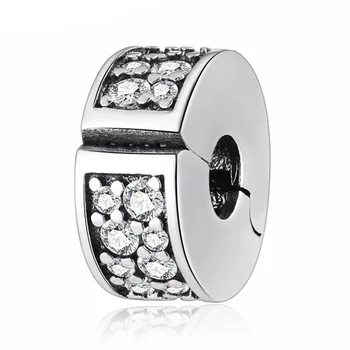 

Authentic S925 Clip Bead fit Lady Bracelet Bangle Shining Elegance Clear CZ Crystal Charms DIY Jewelry