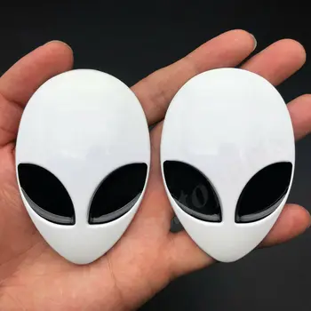 

2x Big White Metal Alienware Alien Head UFO Car Emblem Badge Decal Sticker