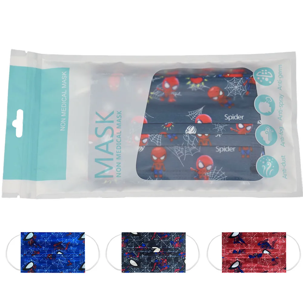 10/30/50/100Pcs Disney Disposable Children Mask Cute Cartoon Print Anime Face Masks 3-Layer Filter Spiderman Stitch Kids | Тематическая