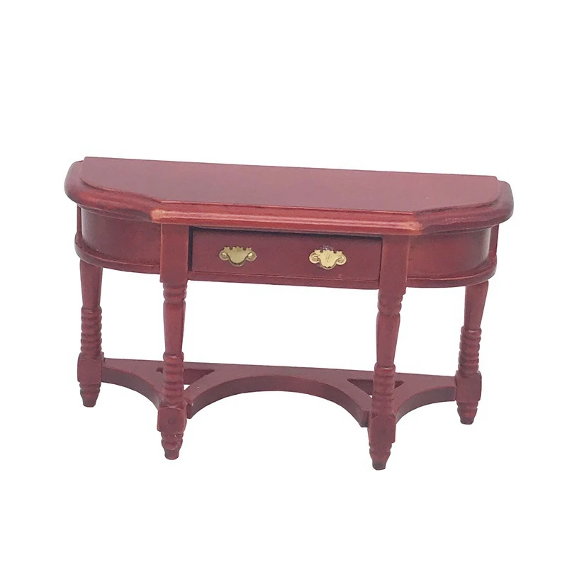 

1:12 Mini Wooden Entrance Table Half Round Table Model Toy