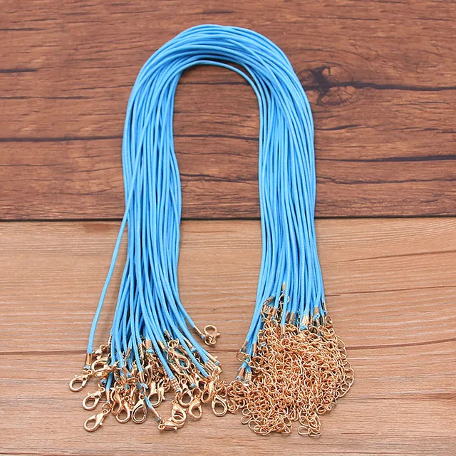10PCS 1.5mm 16 Color Leather Cord Golden Lobster Clasp Adjustable Braided 45cm Rope For DIY Necklace Jewelry Making Findings Sky Blue