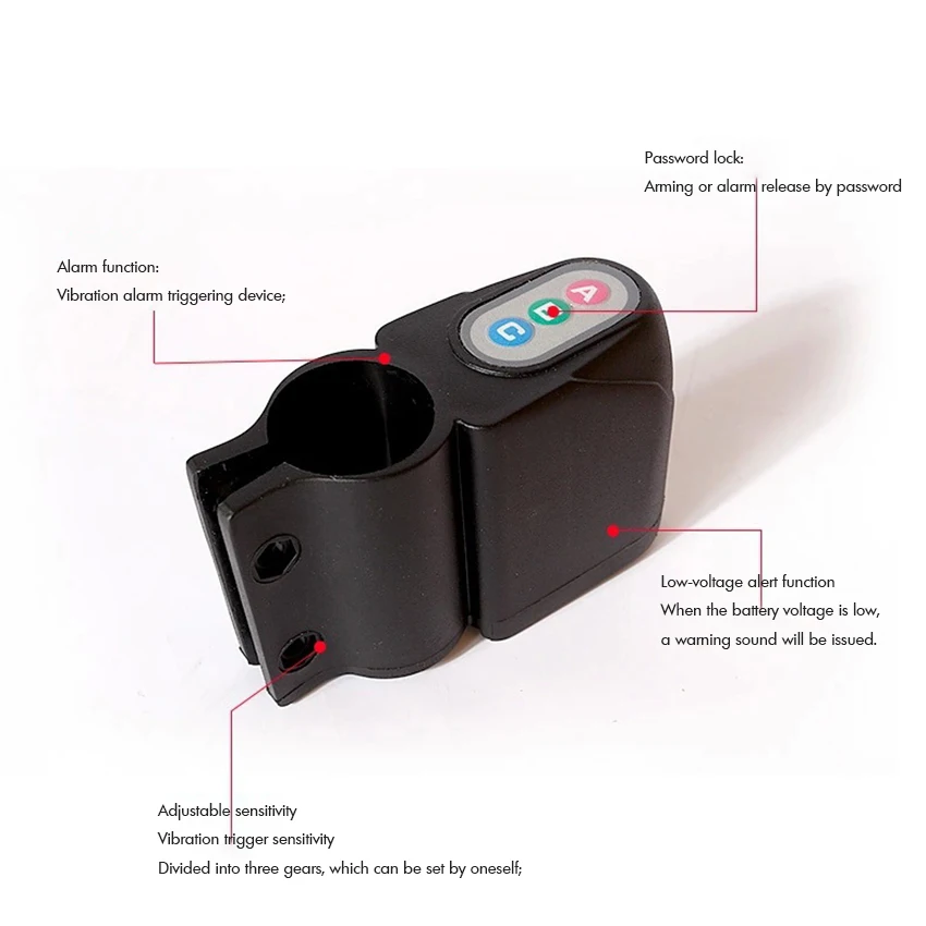Anti-Theft Vibration Motorcycle Bicycle Alarm Lock Security Cycling Bike Alarm Electronic Password Lock, Adjustable Sensitivity