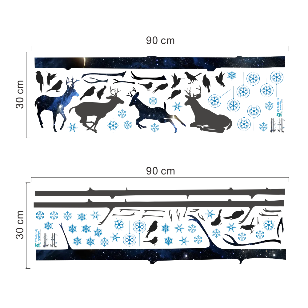 Deer in Forest Tree with Snowflake Wall Stickers For Kids Room Decoration Cartoon Deer Birds Animal Decal DIY Mural PVC Poster