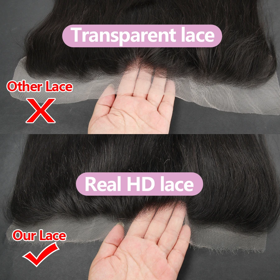 Invisible HD Lace 13x4 Lace Frontal Human Hair Straight Transparent HD Lace  Melt Skins Pre Plucked Baby Hair Brazilian Remy Hair