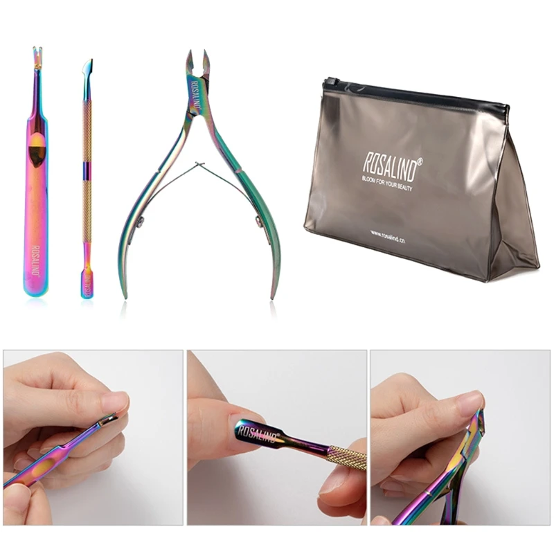 Simples e Elegante Pçs de Aço Inoxidável Pele Morta Garfo Escova Cutícula Empurrador Nutrition Unha Ferramenta Bolsa Manicure Conjunto 12 4 Conjuntos e kits