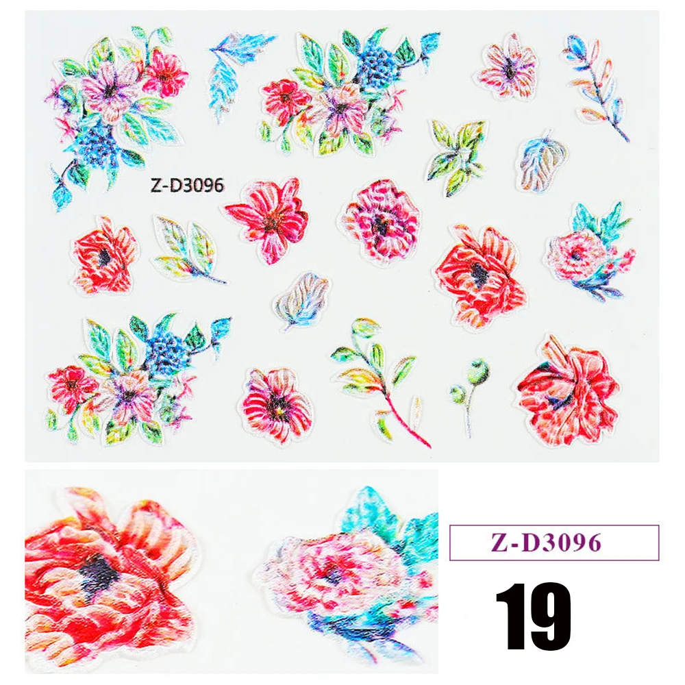 1pc 5D Acrylic Engraved Flower Nail Sticker Embossed Flower Water Decals Empaistic Nail Water Slide Decals 22 Styles DIY Nail Ar - Цвет: 19