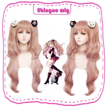 Ebingoo Danganronpa джунко эношима парик двойной хвост Розовый Синтетический косплей парик длинный натуральный волнистый парик с челкой+ головной убор