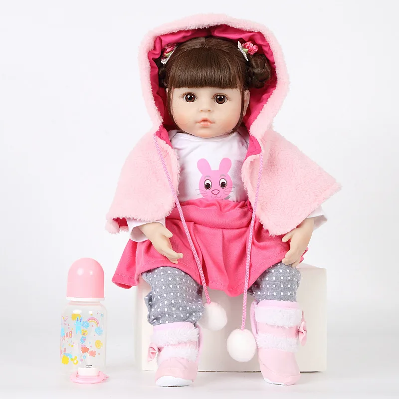 

47CM Reborn Baby Doll Toy Soft Silicone Cute Rabbit Cloak Cloth Body Fashion Hairstyle Realistic Baby Doll Toddler Kids Gifts