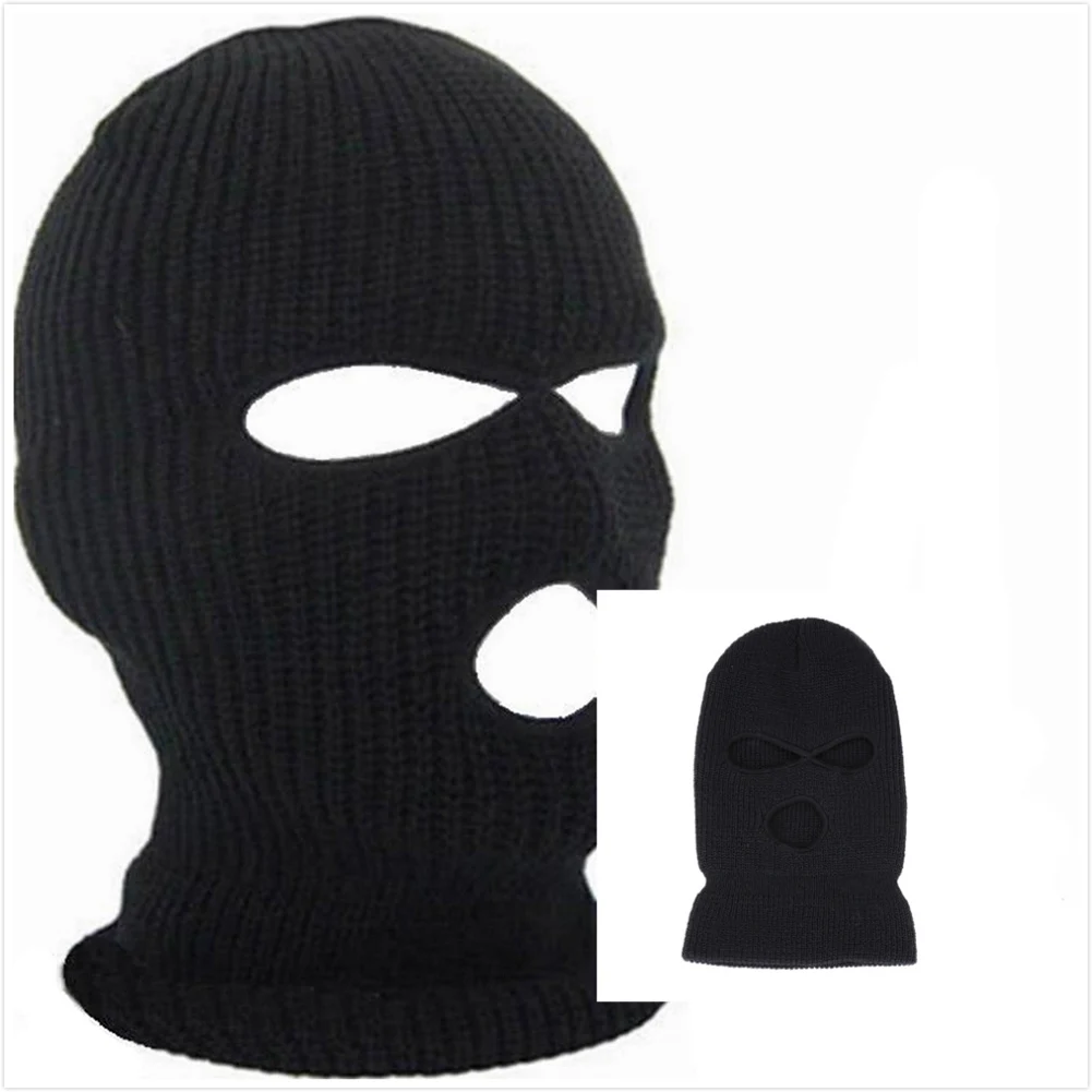 Лыжная маска с 3 отверстиями, шапка, маска для лица, вязаная шапка, зимняя теплая шапка, ALS88