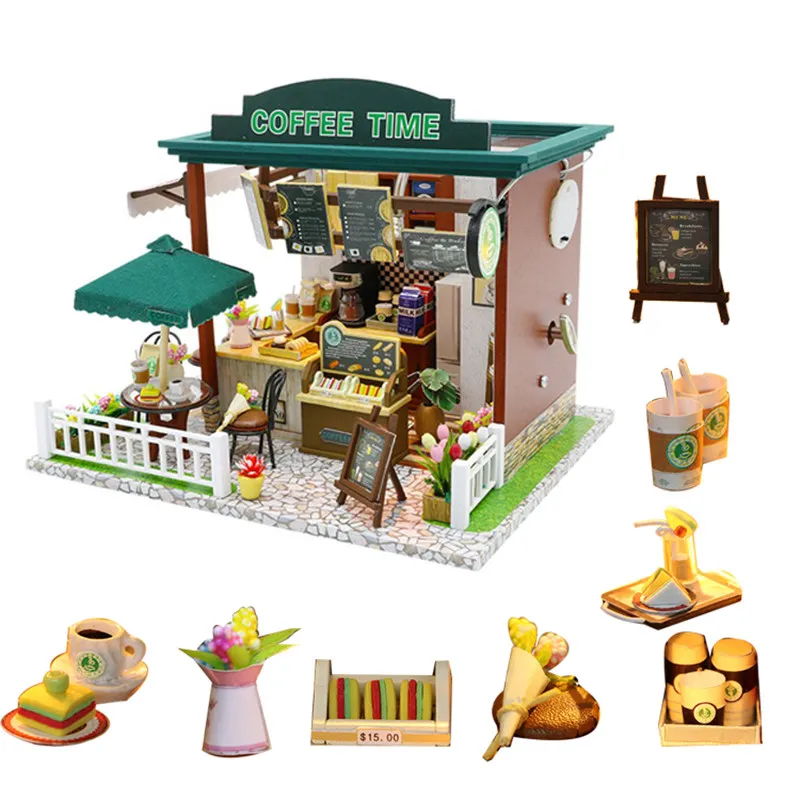 Goedkoop Koffie Poppenhuis Kit Diy Houten Poppenhuis 124 Poppenhuis Miniaturen Huis Accessoires Speelgoed Voor Kinderen Poppenhuis Bouwpakke