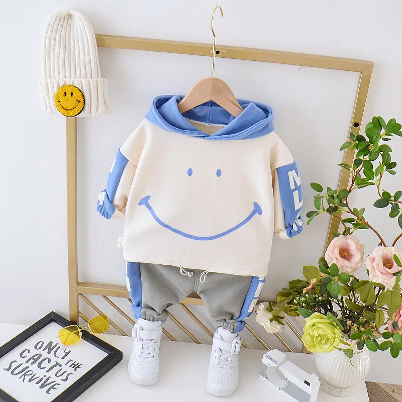 

Childrenswear 2019 Fall And Winter Clothes Hoodie Coat Korean-style Children Baby Joint Smiley plus Velvet Suit
