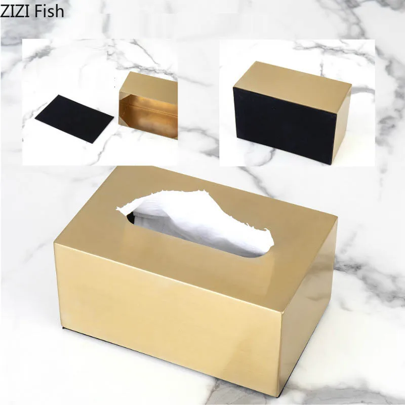 Classic European Metal Golden Square Tissue Box Roll Paper Storage Home Living Room Coffee Table Desktop Tissue Box Home Decor