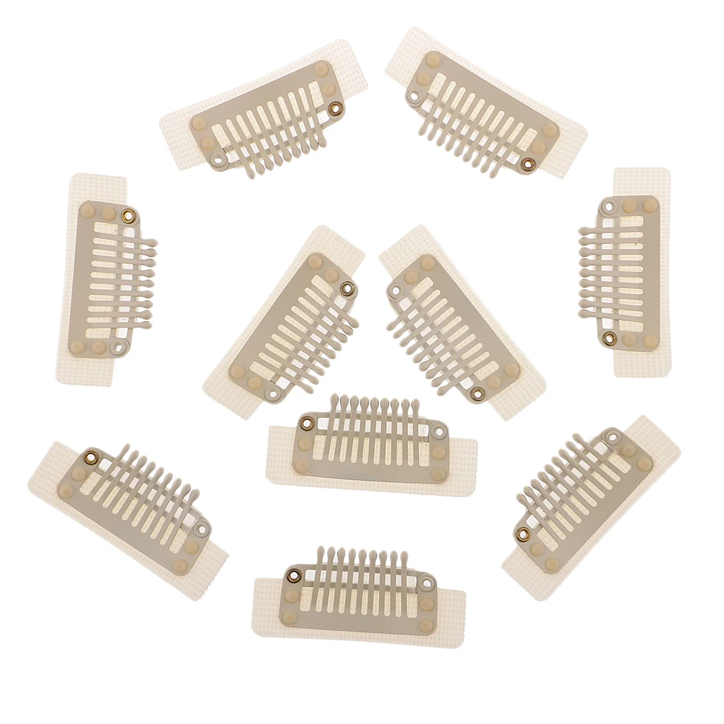 10pcs Large 9 Teeth Snap Clips For Feather Hair Extensions Wigs Weft- Black/White