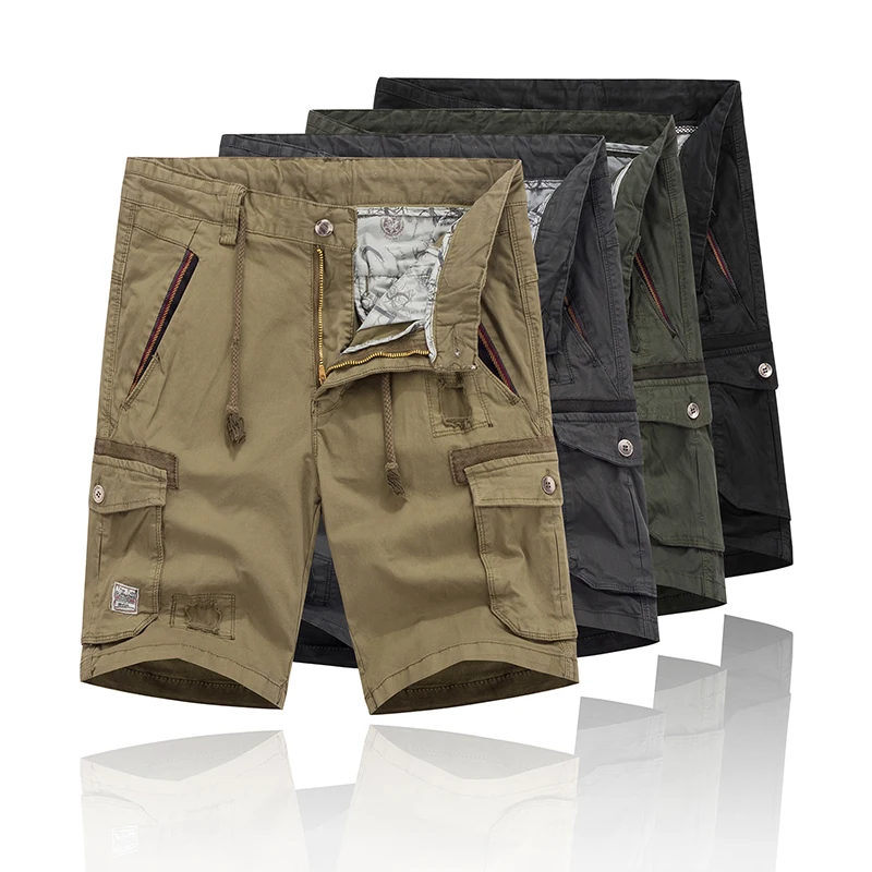 Pantalones cortos de verano para hombre, Shorts Harajuku con múltiples bolsillos, informales, de Color sólido, transpirables, elásticos, holgados, Cargo