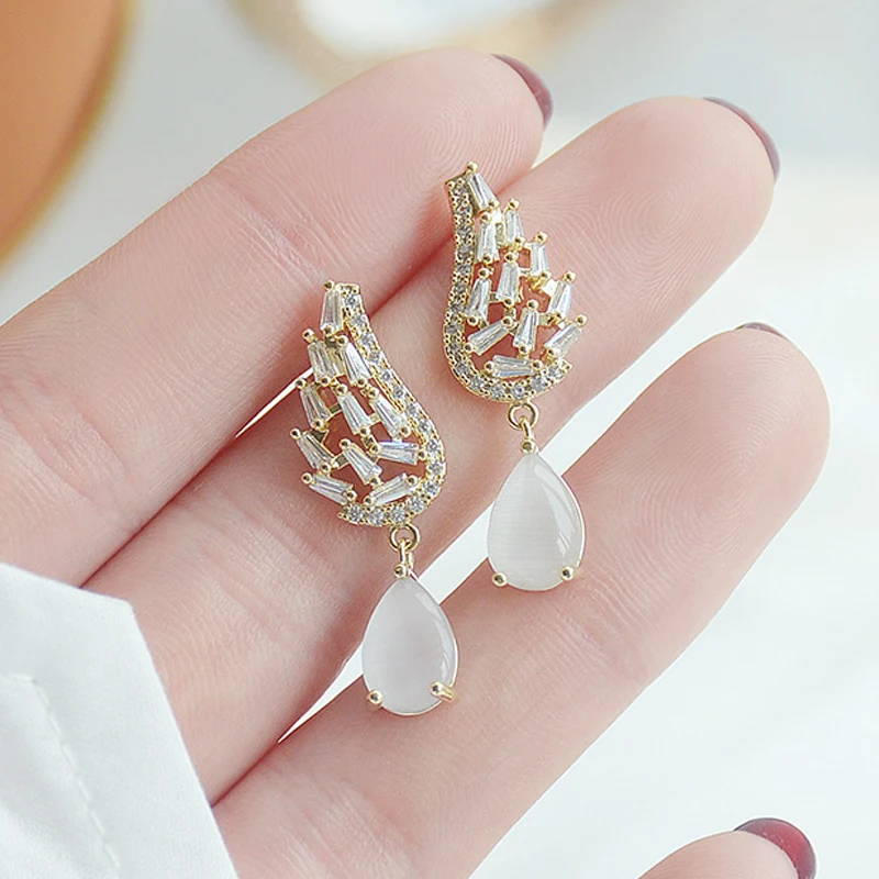 Ins Hot Sale Cute Angle Wing Opai Earring for Women AAA Cubic Crystal Rhinestone Charm Stud Earrings Fashion Jewelry Pendant - Image 4