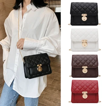

Elegant Women Shoulder Crossbody Bags PU Leather Chain Solid Shoulder Travel Handbag Casual Totes Female Purse