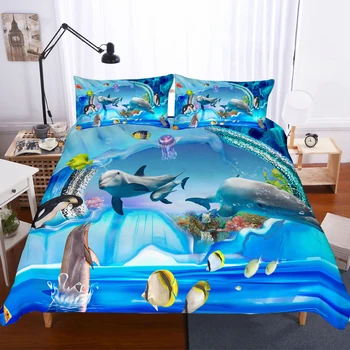 

Underwater World Dolphins Bedding Set Bedroom Decor 100% Microfiber Soft Hypoallergenic Zipper 1PC Duvet Cover with Pillowcases