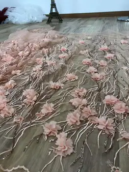 

Nigerian Tulle Lace Fabric 3 D Flowers Applique Embroidered Design African French Net Lace Fabric For Wedding Dress 5 Yards