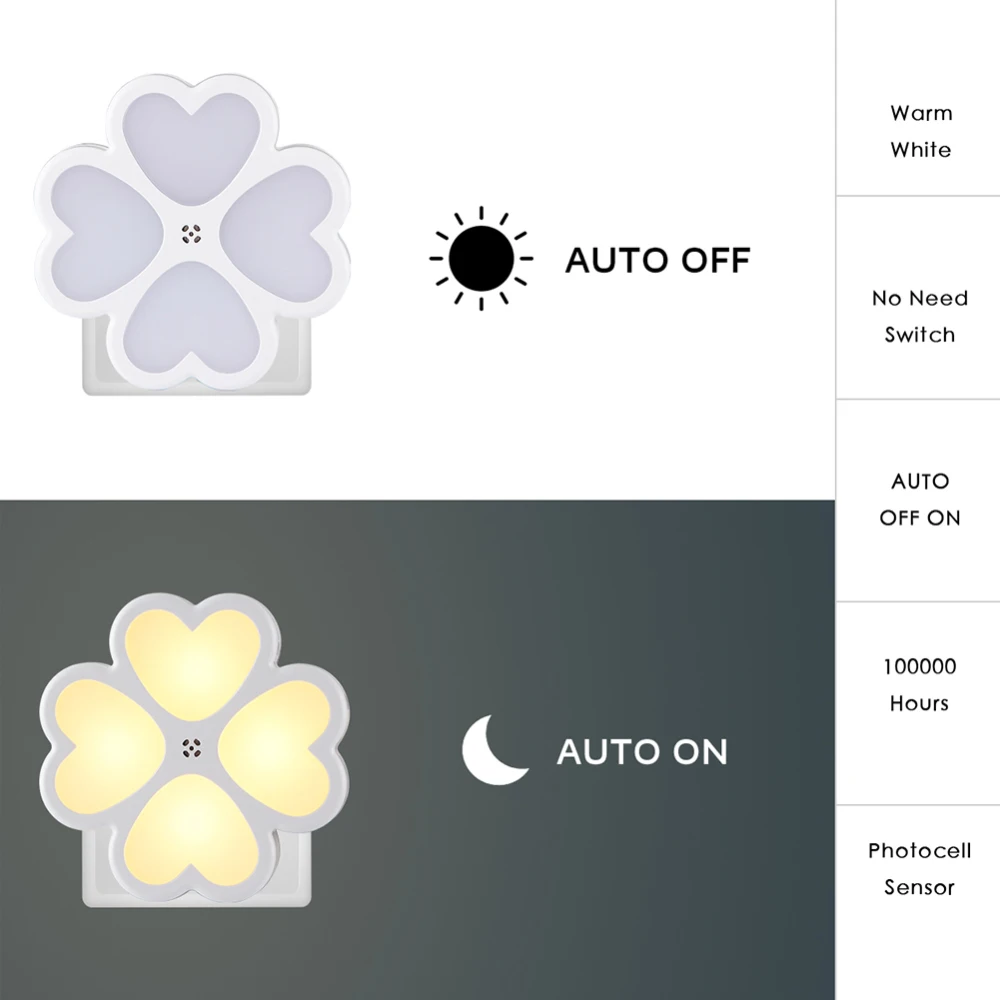 

2pcs Plug-in Auto Dusk-to-Dawn Sensor Warm LED Night Lights for Bedroom Home Decoration Lamp EU/US/UK Plug