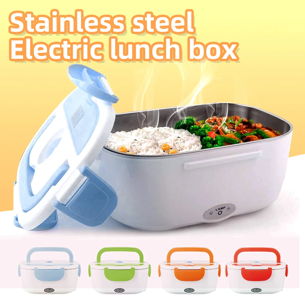 Electric Heated Lunch Box Food Warmer Stainless Steel Container EU/US/Car Plug Car Office Heating Container Storage Lunchbox